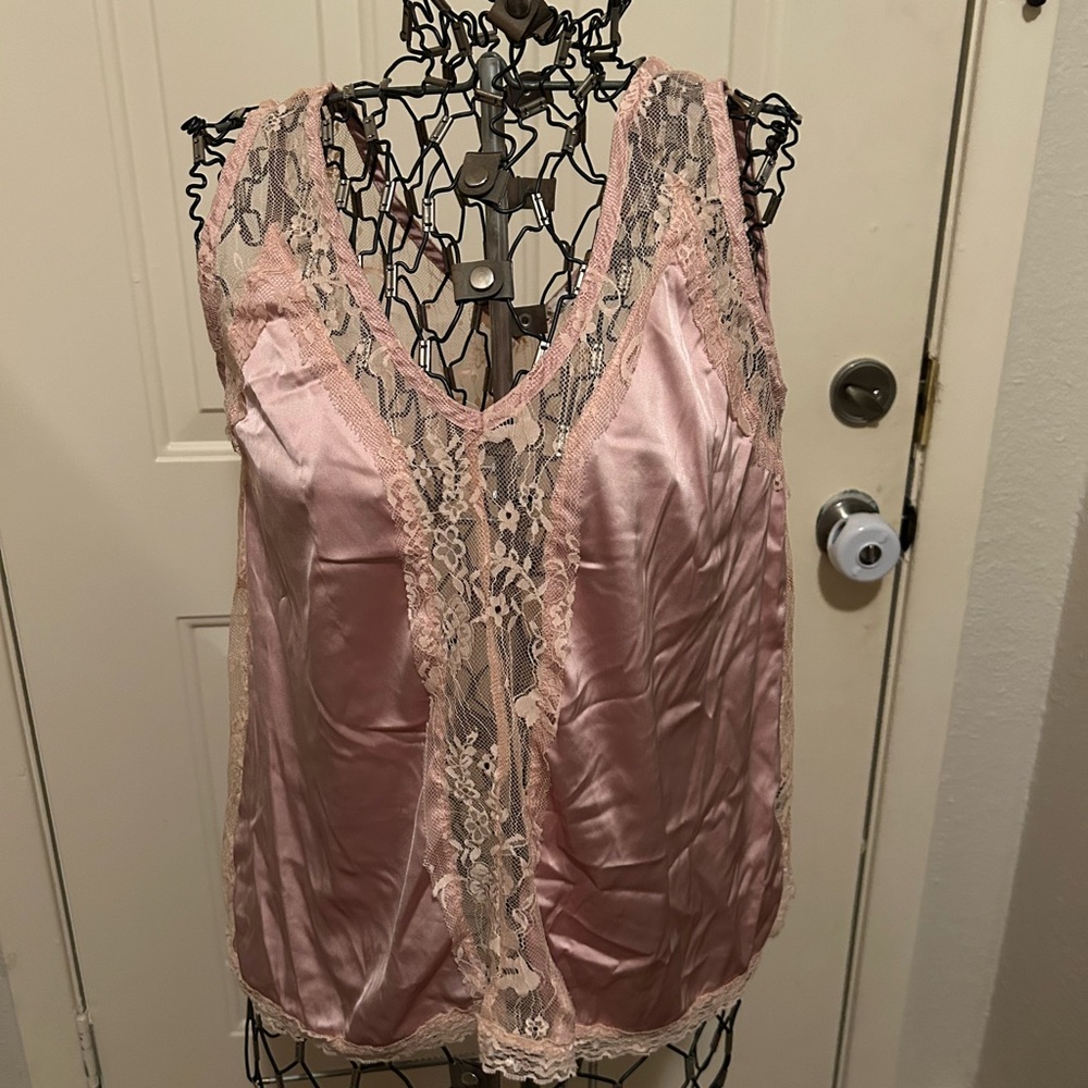 POL Pink Satin Lace Tank Top